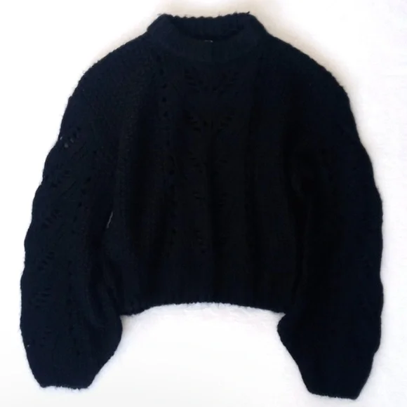 Black Chunky Cable Chunky Knit Long Sleeve Cropped Sweater S (Silverflint) - Picture 1 of 10